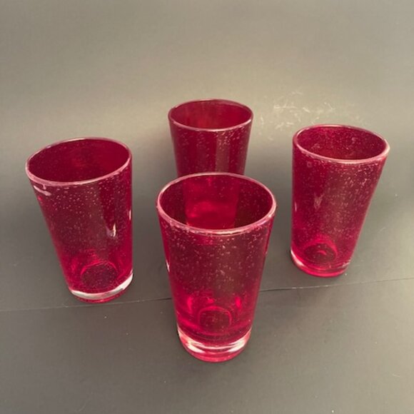 Set of 4 Blown Ruby Red Bubble Glass Tumblers – 16oz, Vintage Charm - Picture 3 of 5